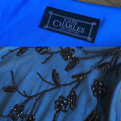 John Charles vintage 90s blue beaded dress UK 8-10