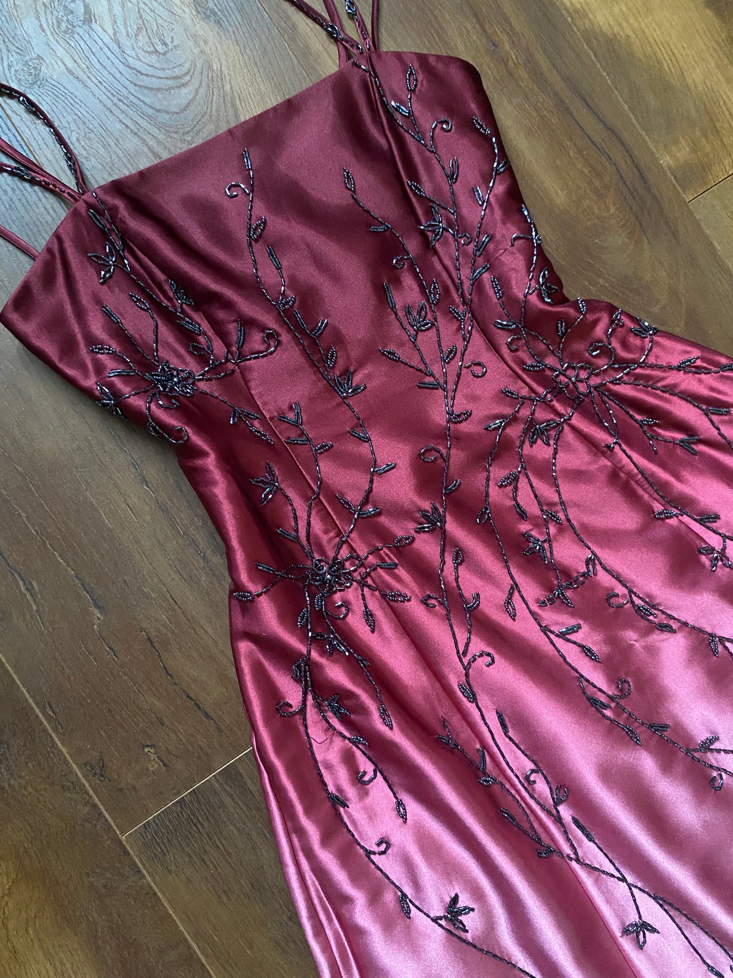 Pink Dave & Johnny satin beaded evening dress UK 8