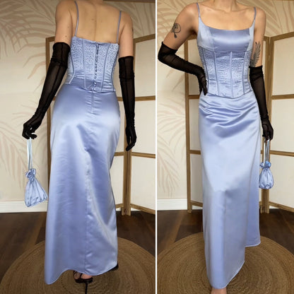 Hilary Morgan dusky blue evening dress & bag UK 10