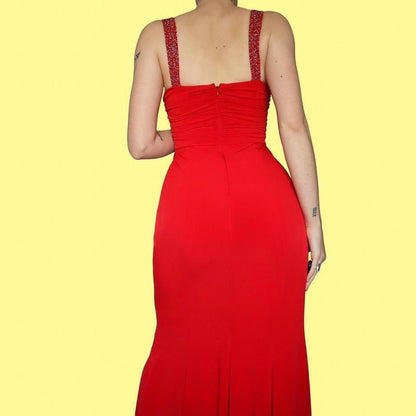 Red Niki Livas stretch evening gown UK 12