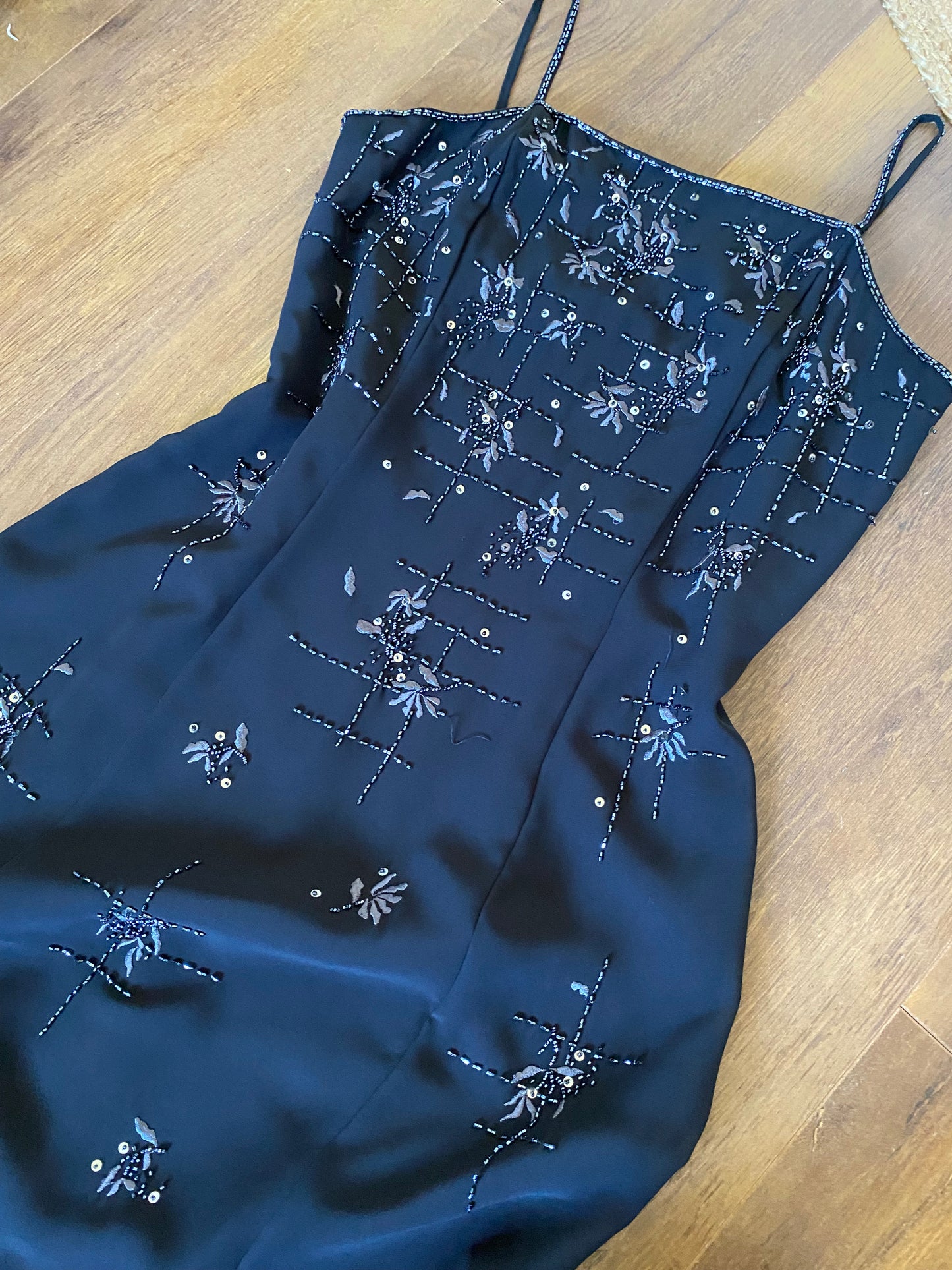Yve London black beaded evening dress & shawl uk 12