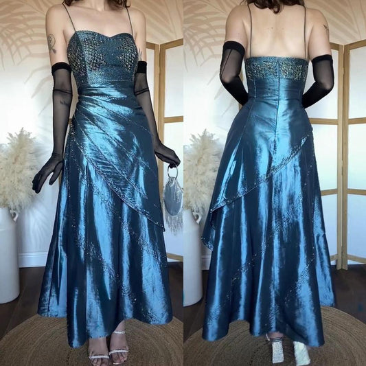 Petite Tiffany Bling icy blue a-line bead prom dress uk 16