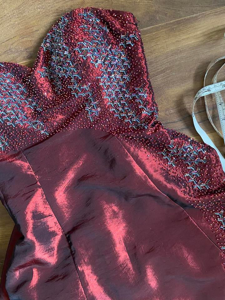 Yve London red beaded prom dress & shawl uk 8-10