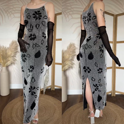 Black & white Serenade silk beaded gown uk 10-12