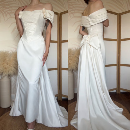 Pronuptia ivory off shoulder wedding dress uk 12