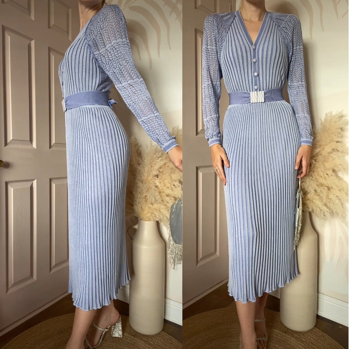 Medici powder blue knit midi dress uk 8-10