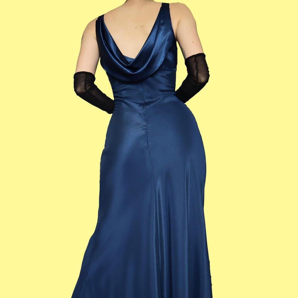 Navy YVE London evening dress & shawl UK 16