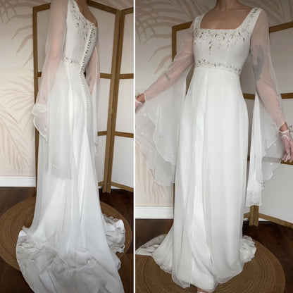 White long sleeve ethereal wedding dress UK 12