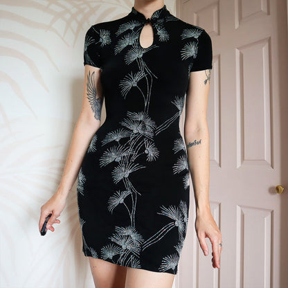 Black Glitter Short Sleeve Mini Dress UK 10