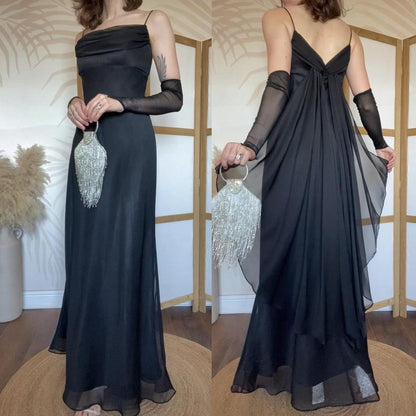Black chiffon long prom dress uk 14