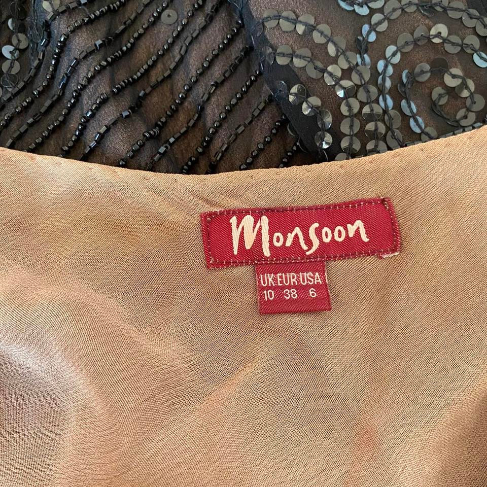 Monsoon 100% silk sequin midi dress UK 10