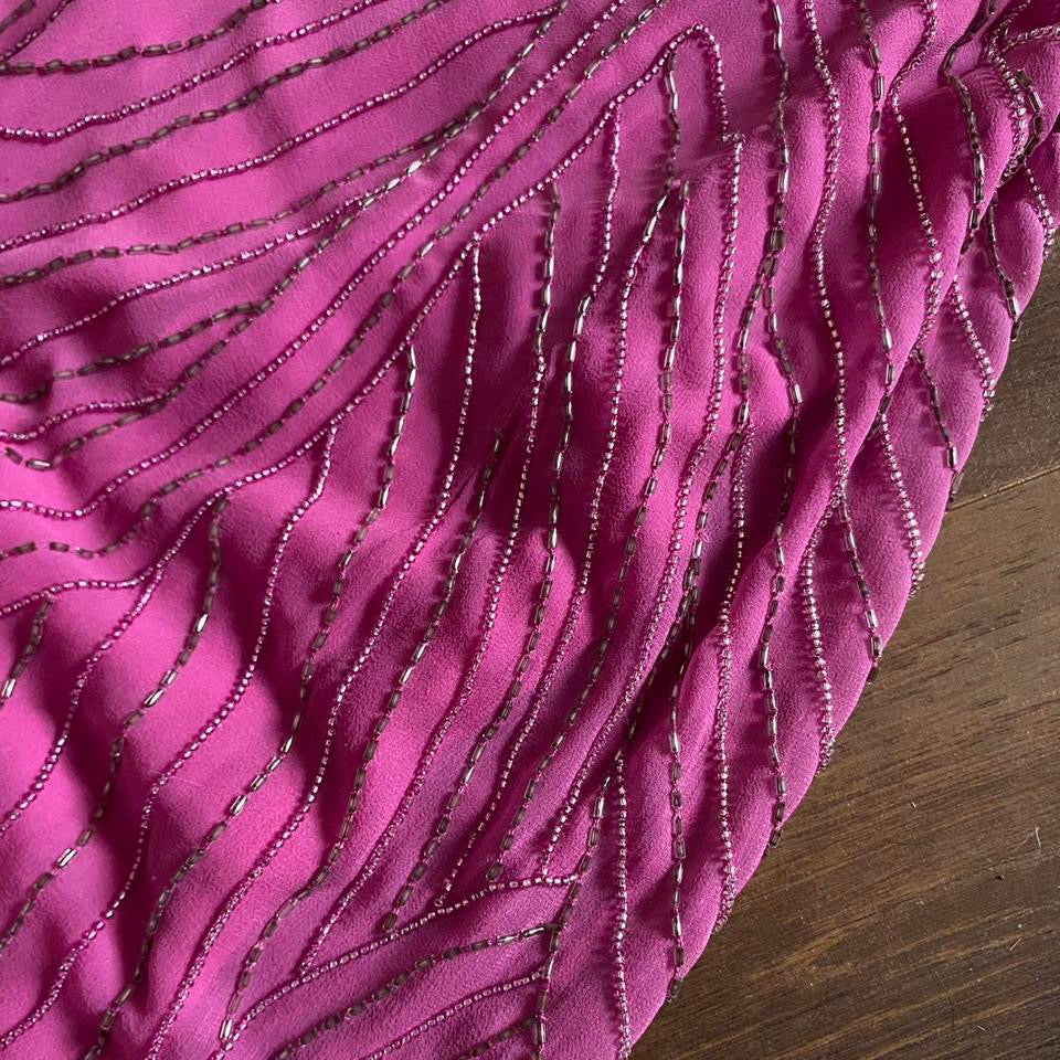 Fuchsia pink silk beaded evening dress UK 14