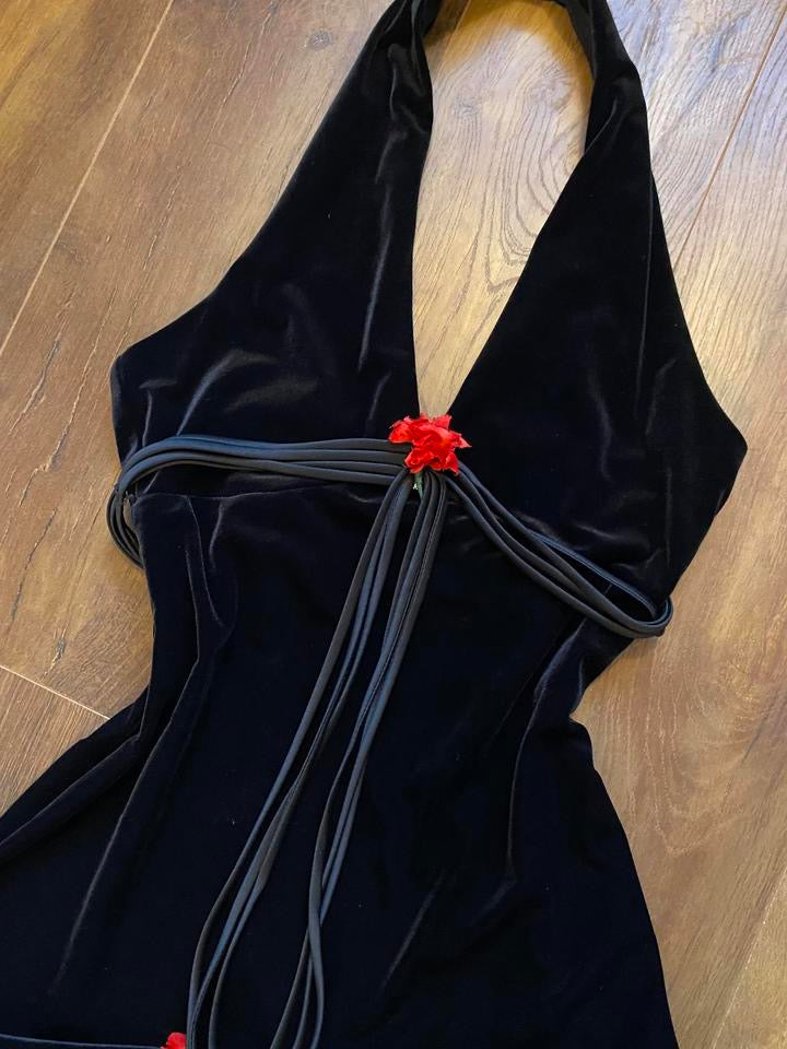 Betsy & Adam black velvet halter-neck evening dress UK 12