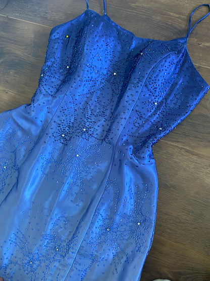 Navy ombré satin beaded evening dress uk 10-12