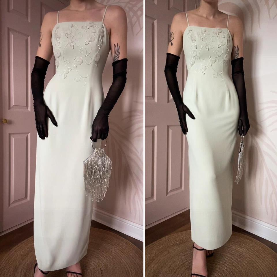 Medici pale green fitted evening dress UK 10
