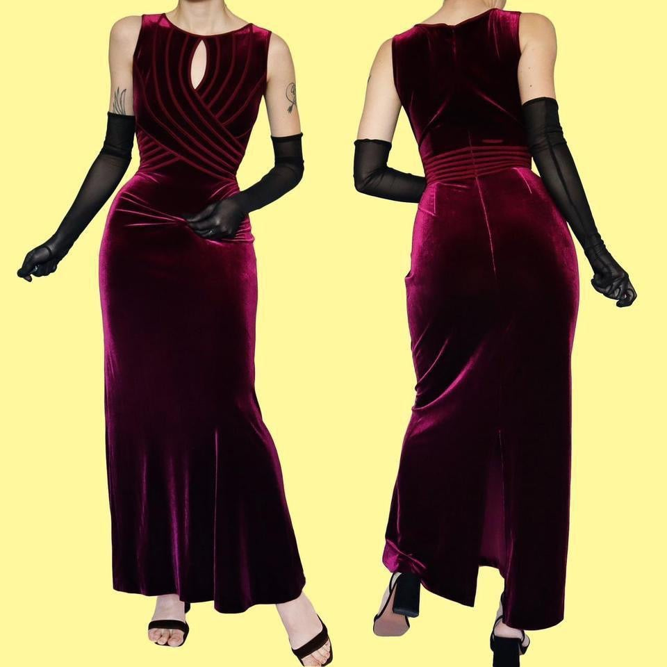 Gina Bacconi Burgundy Velvet Stretch Evening Dress UK 16