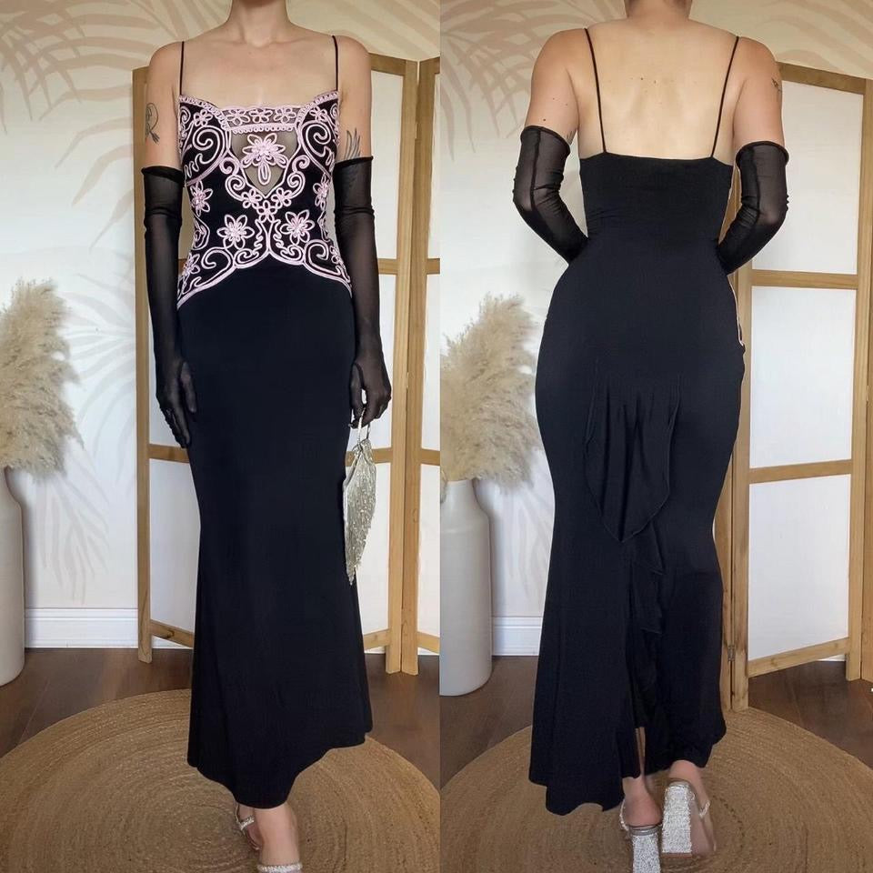 Wondaland black & pink stretch evening dress uk 12