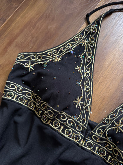Black stretch halter neck evening dress uk 12