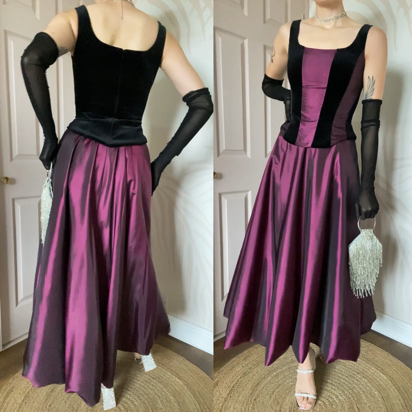 Frank Usher purple iridescent 2 piece top & skirt UK 8-10