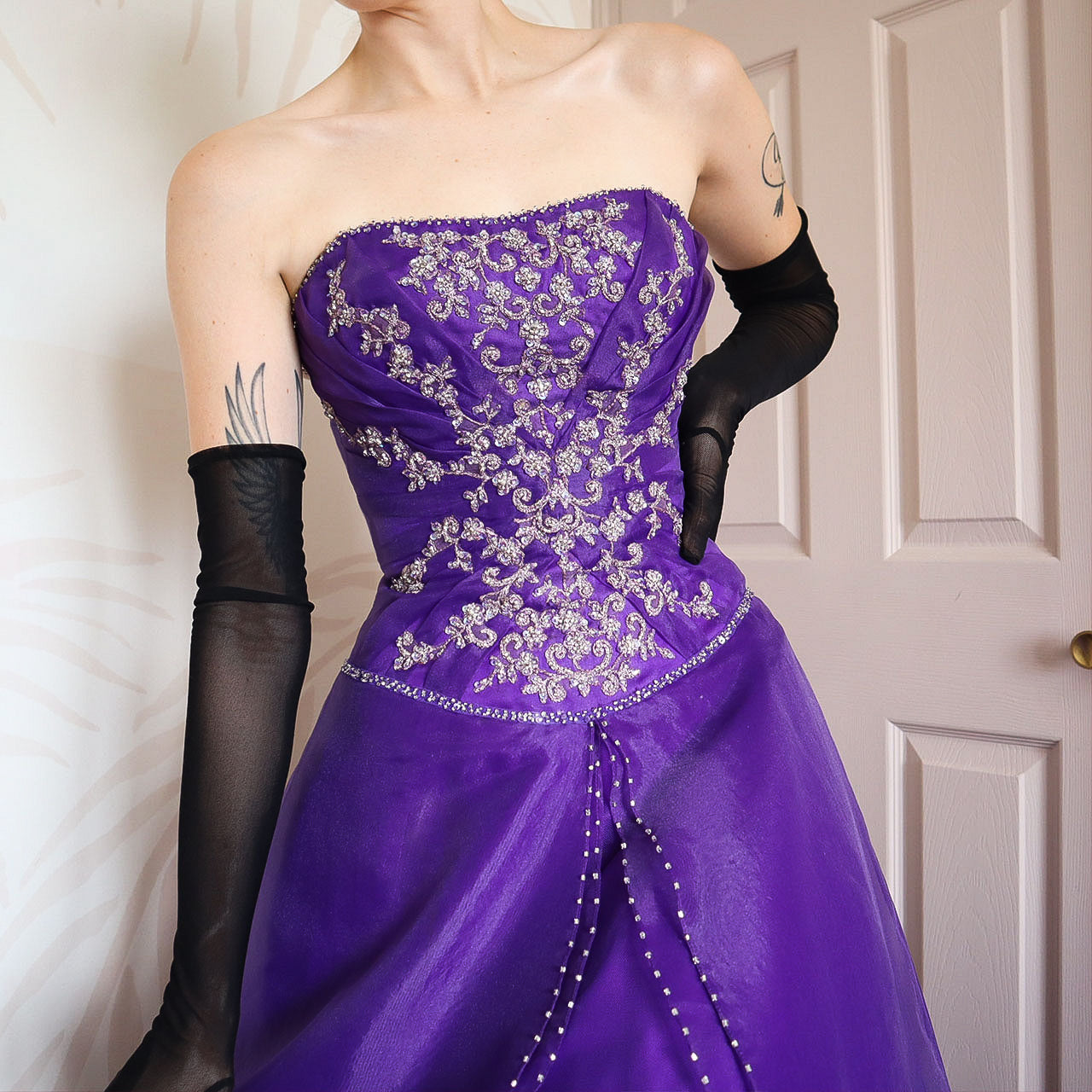 Hilary Morgan purple strapless a-line prom dress UK 6/8