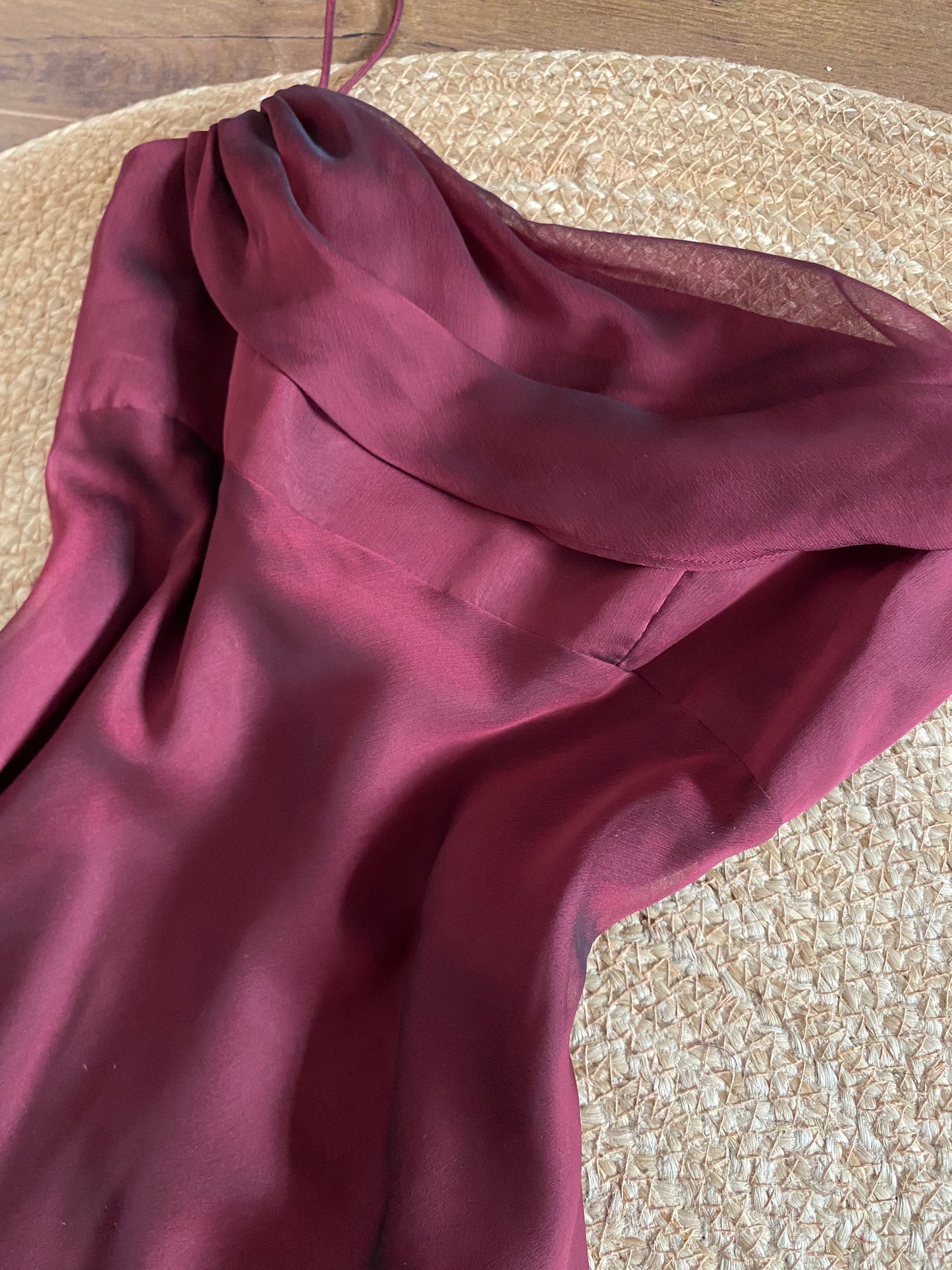 Burgundy chiffon Betsy & Adam prom dress uk 10-12
