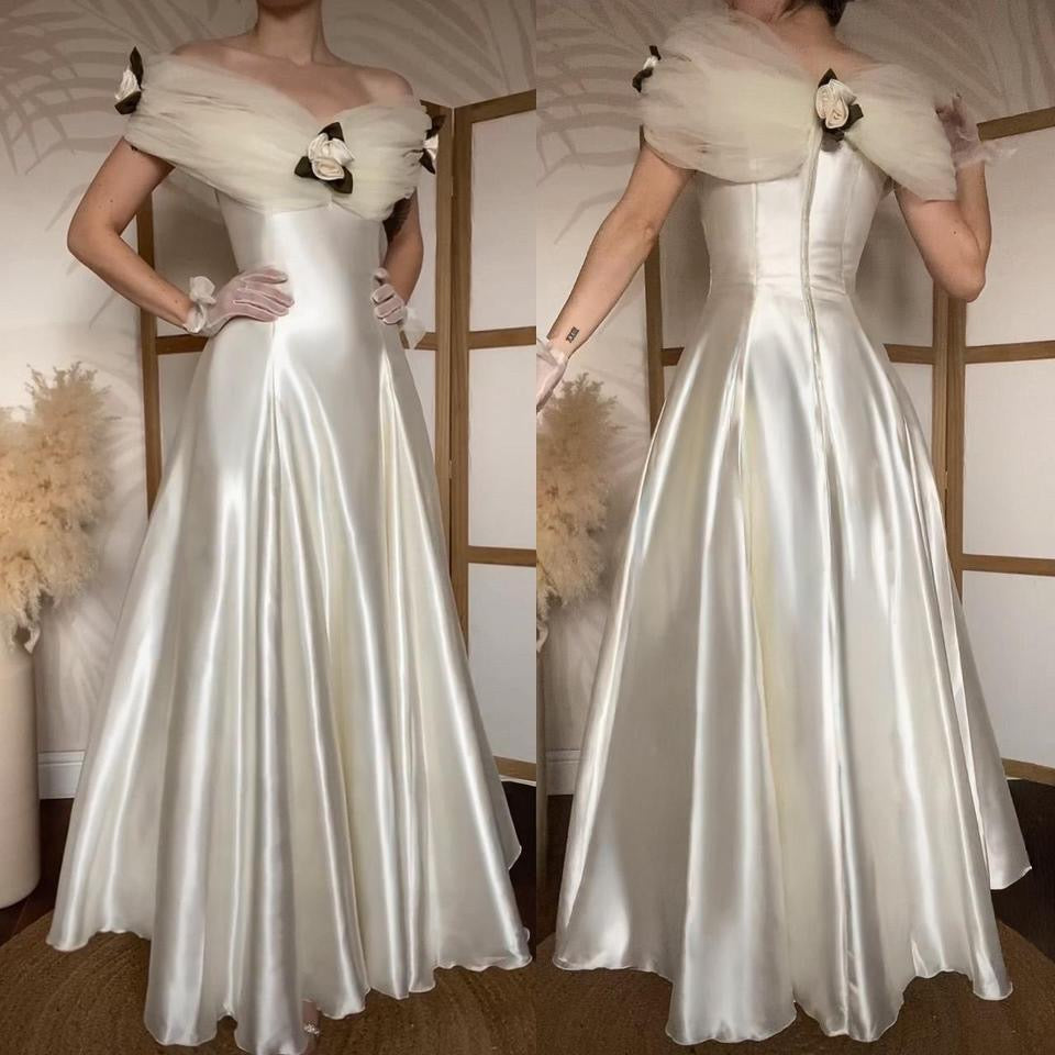 Dreamy vintage Ellis ivory satin wedding dress uk 14