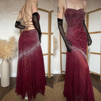 Burgundy vintage 100% silk beaded evening dress uk 14