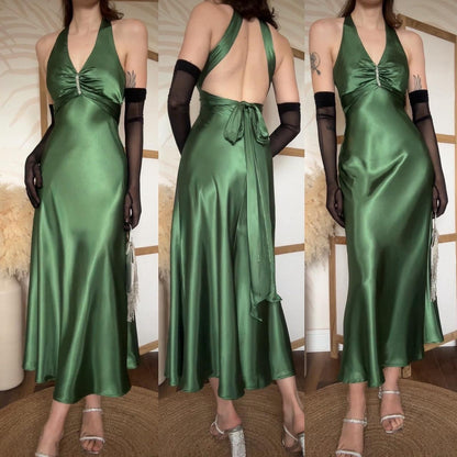 Green satin Niki Livas midi dress uk 8-10