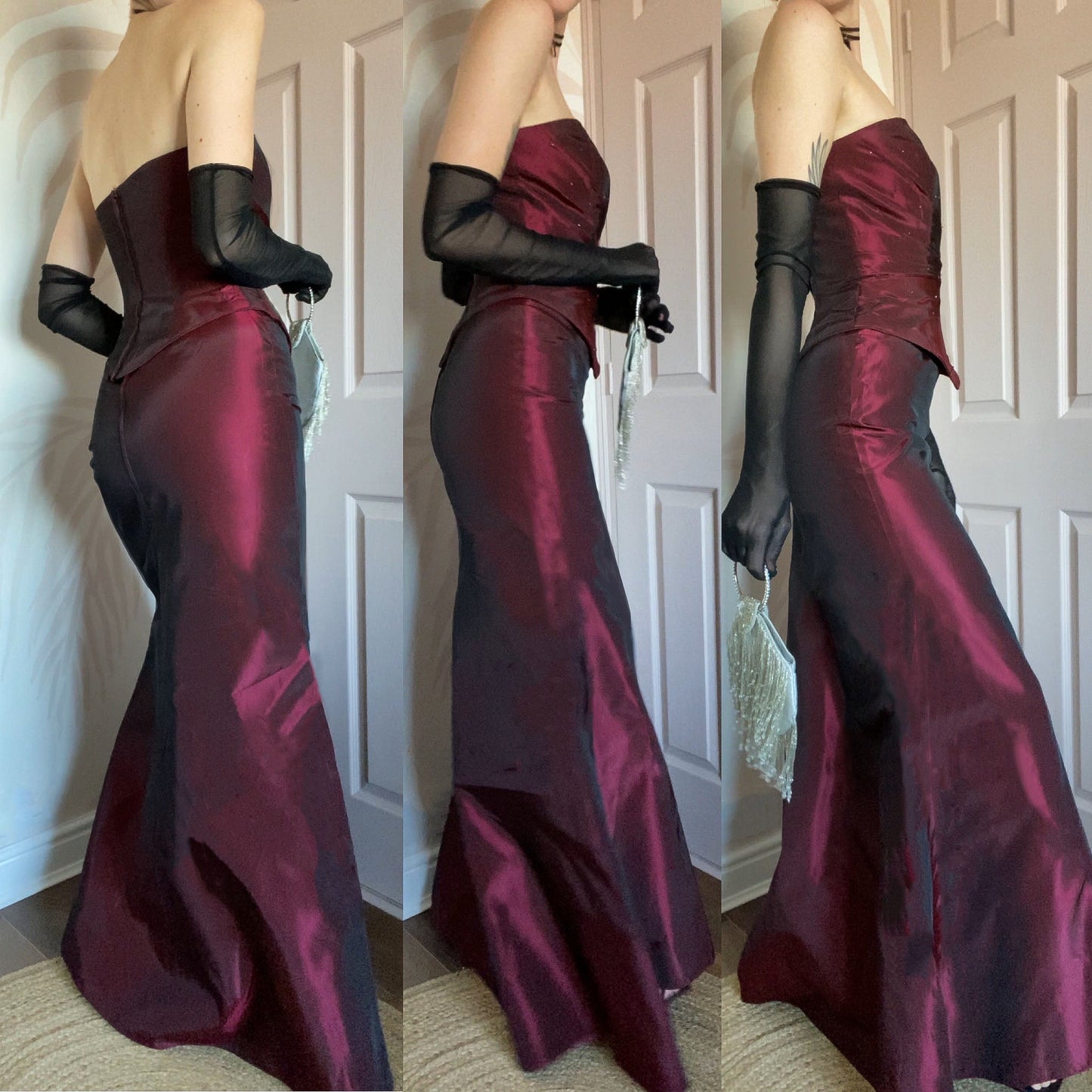 Veromia burgundy 2 piece corset & skirt set UK 8-10