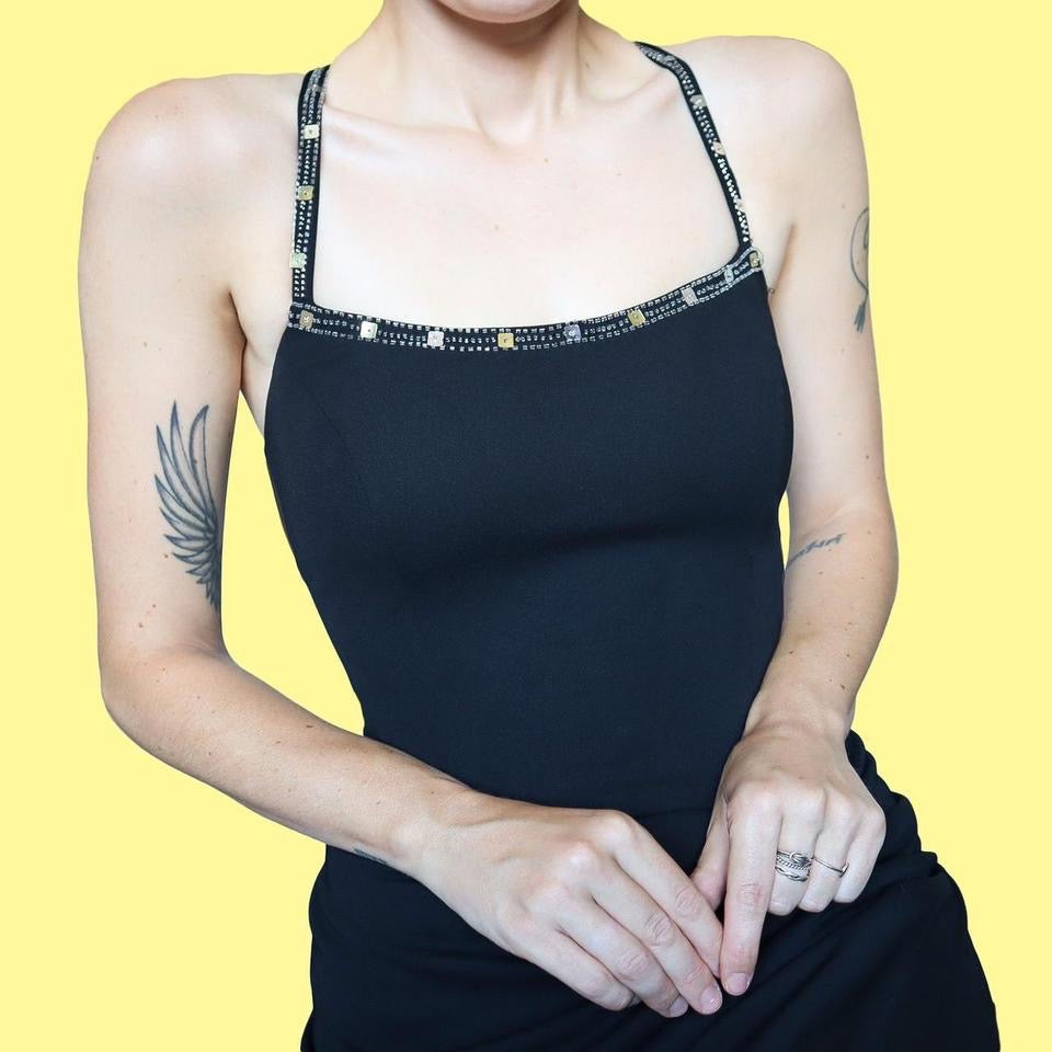 Black Dave & Johnny 90s beaded back evening dress size UK 16 & UK 18