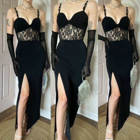 Bernshaw black lace evening dress UK 12