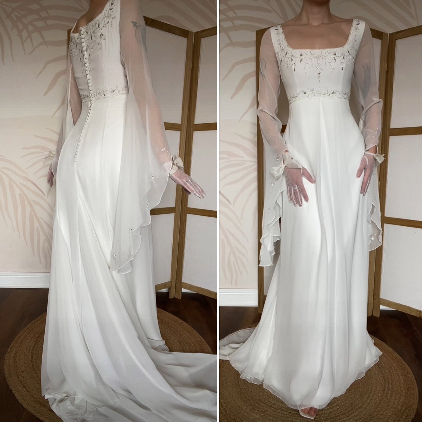 White long sleeve ethereal wedding dress UK 12