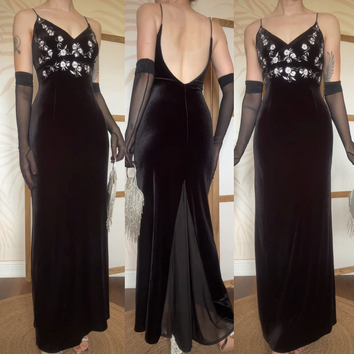 Betsy & Adam black velvet stretchy evening dress uk 10