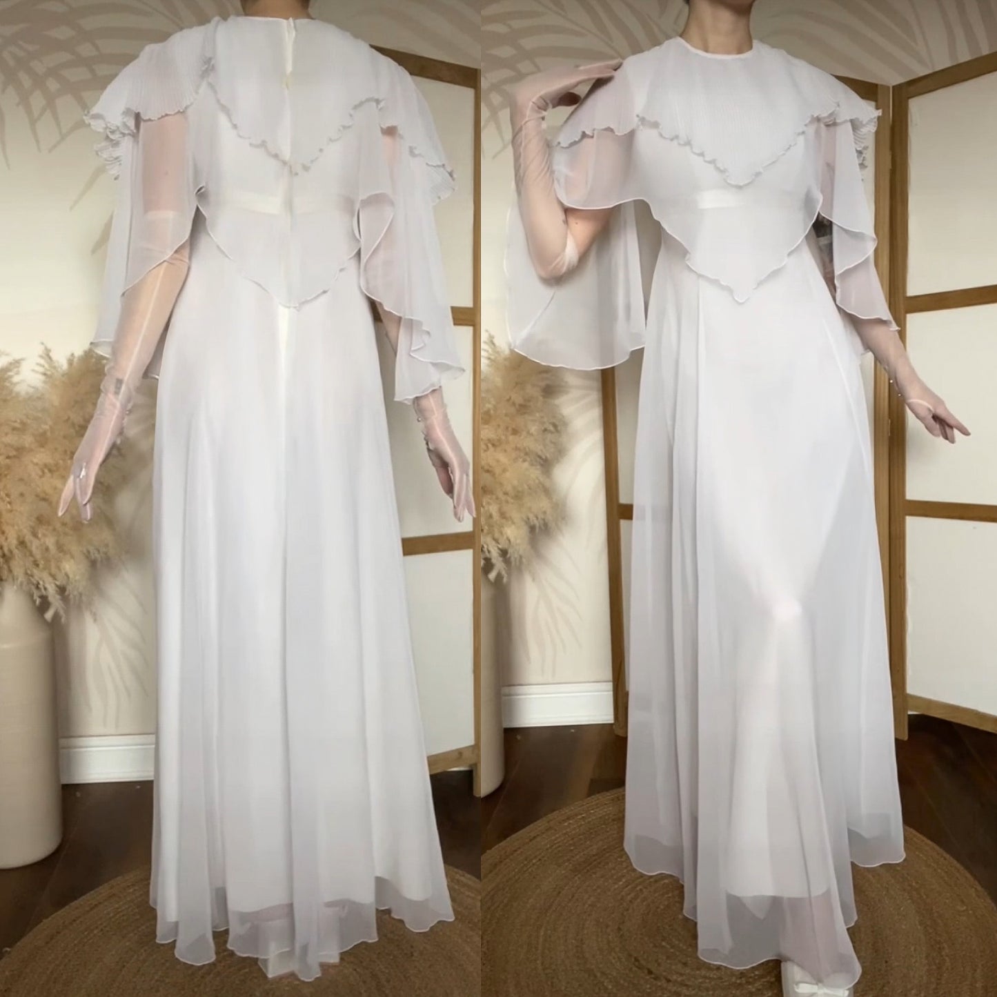 John Charles 70s white floaty wedding dress uk 12