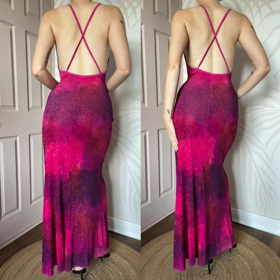 Bernshaw vintage pink & purple bodycon evening dress UK 10