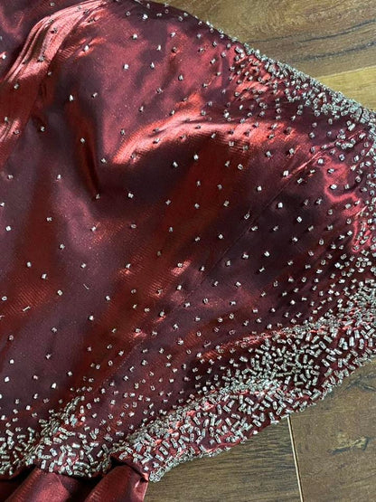 Shimmery red beaded a-line prom dress & shawl uk 10