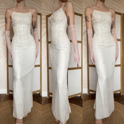 Ivory petite 100% silk beaded wedding dress uk 6