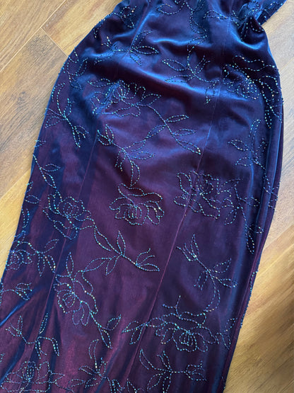 Iridescent beaded velvet evening dress uk 8