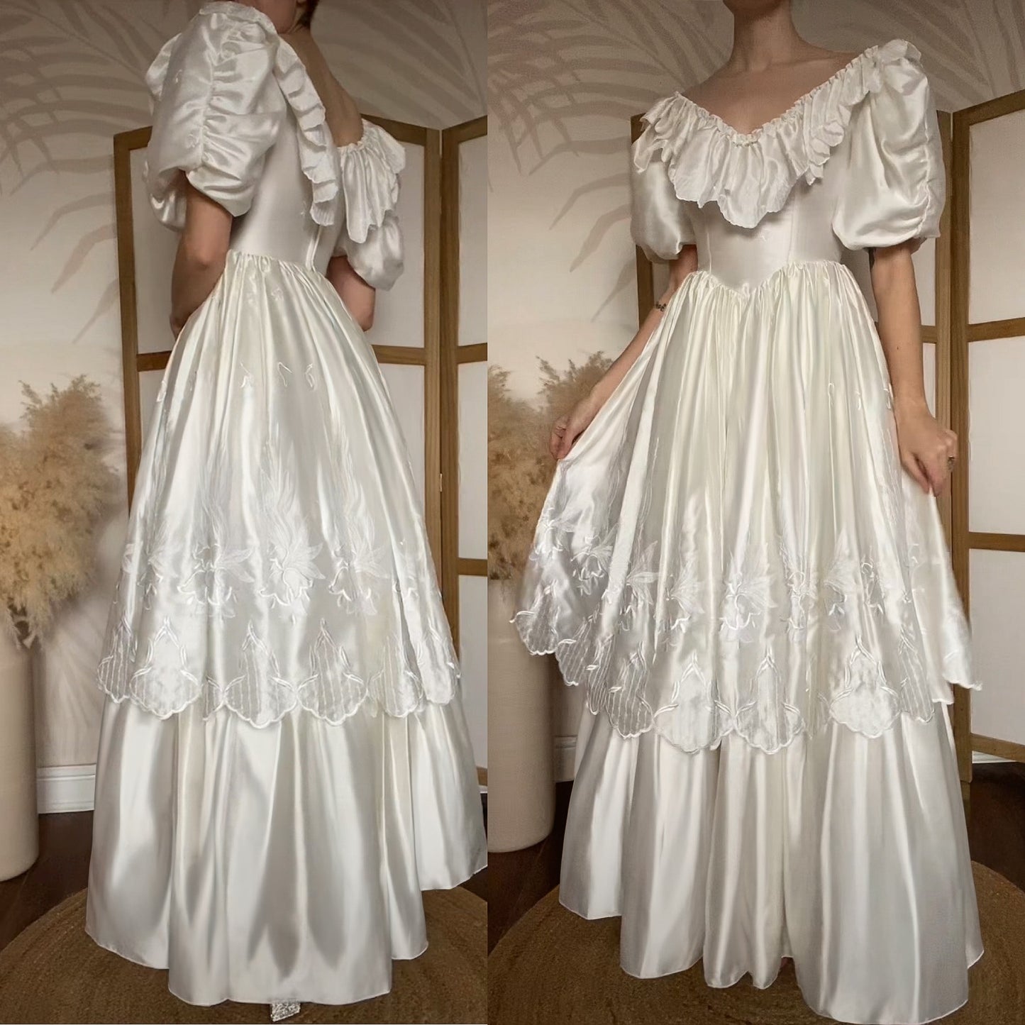 White satin 80s wedding dress uk 8