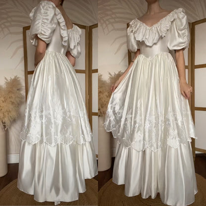 White satin 80s wedding dress uk 8