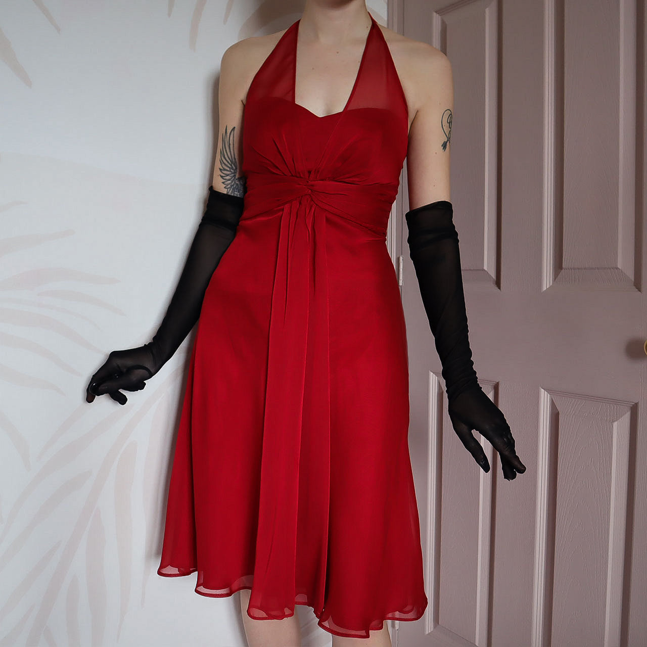 Red Debut halter neck midi dress UK 12