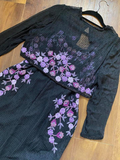 Black & purple silk beaded 2 piece uk 14