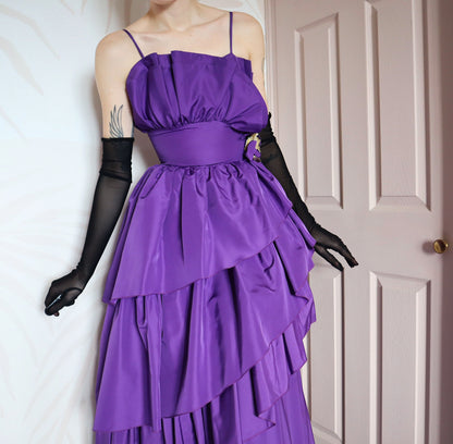 80s John Charles purple flared evening gown UK 12