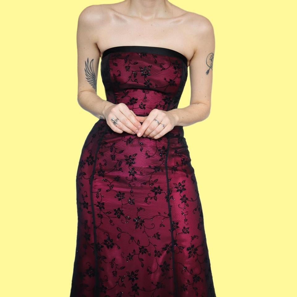 Morgan & Co red strapless glitter gown UK 10