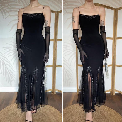 Flori black stretch flared hem evening dress UK 12-14