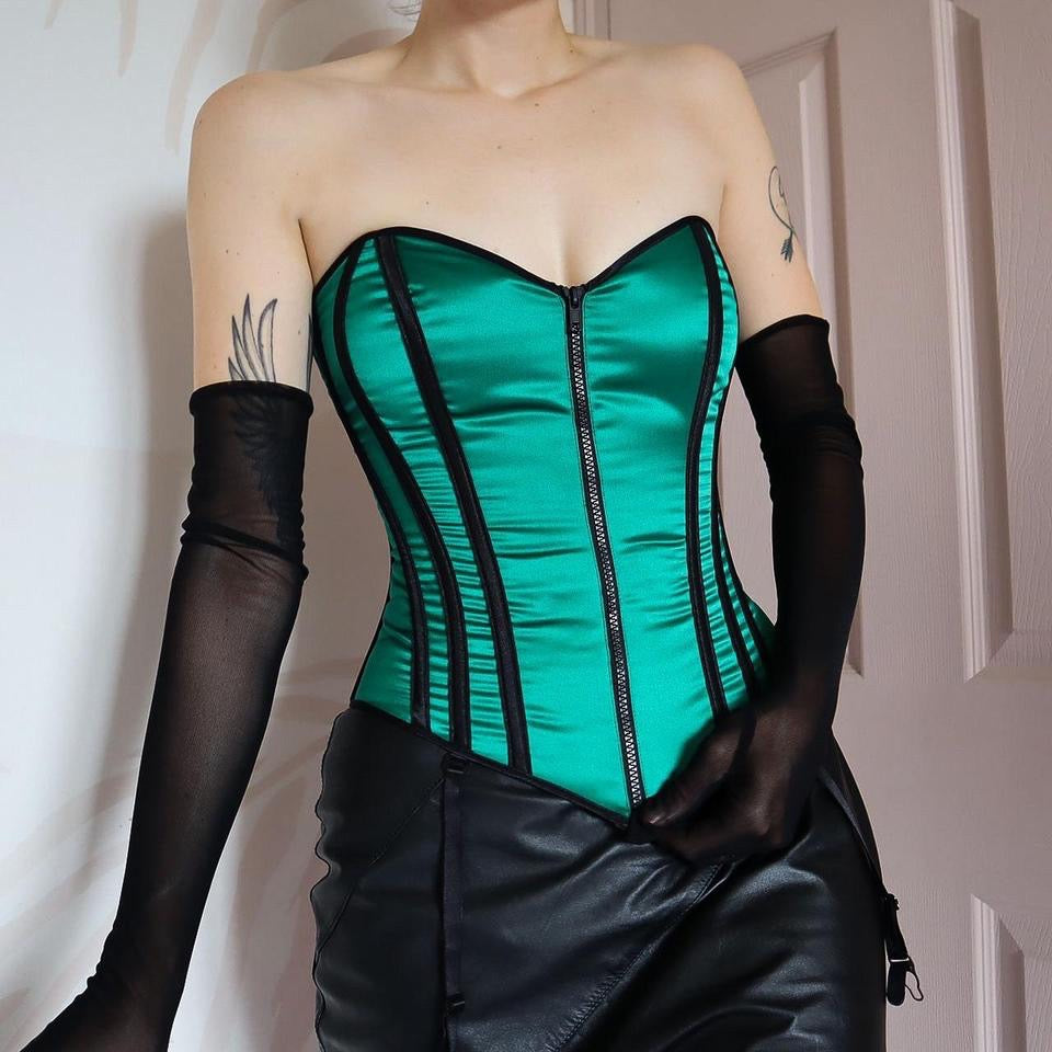 Shirley of Hollywood green zip up corset UK S