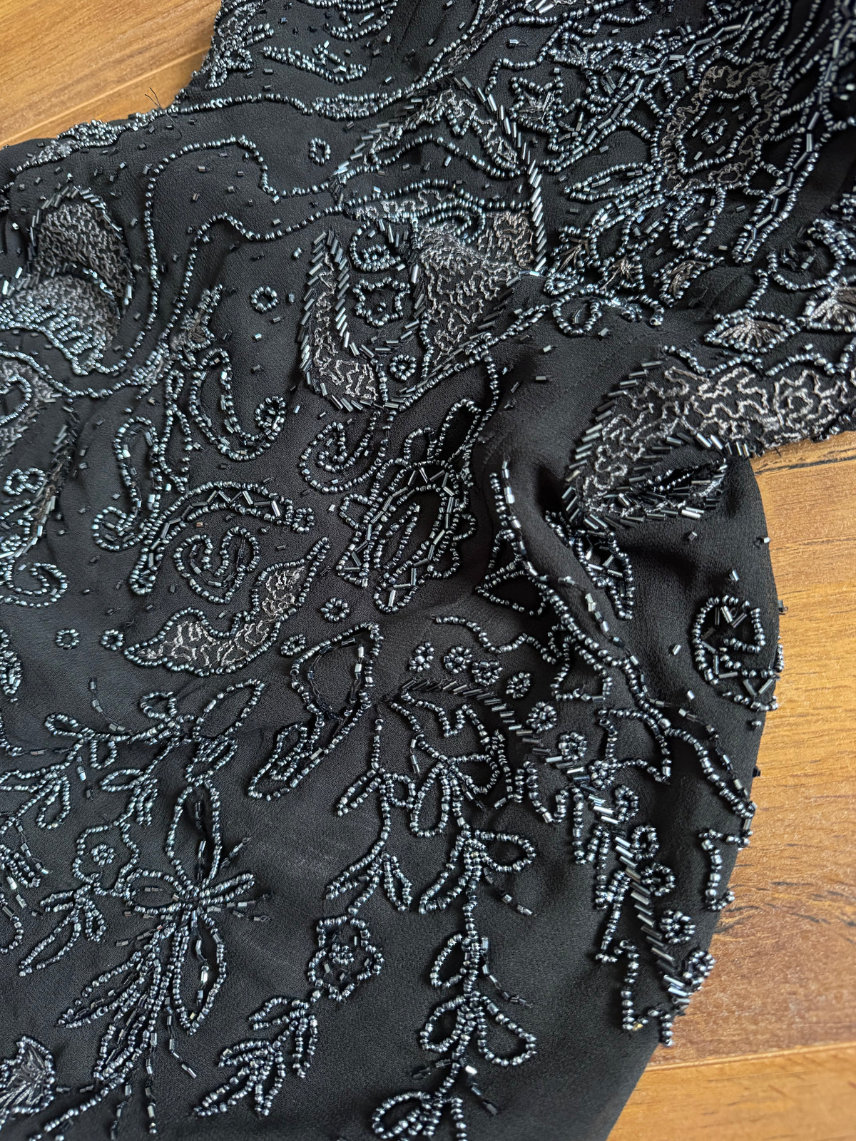 Black beaded open back evening dress uk 10