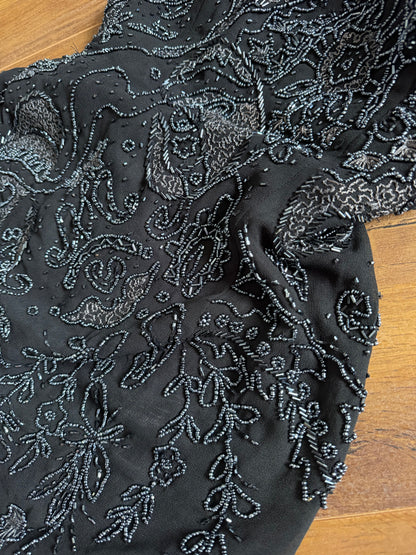 Black beaded open back evening dress uk 10