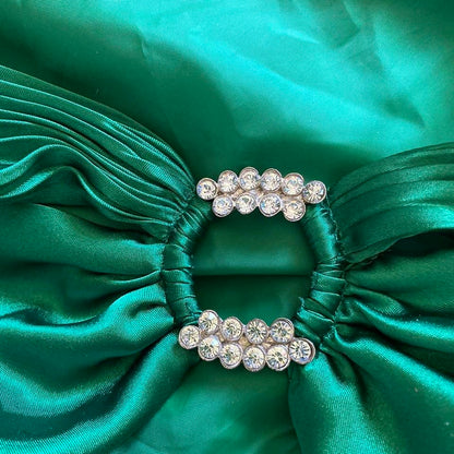 Green Nightway Satin Diamanté Evening Prom Gown UK 12 & 16