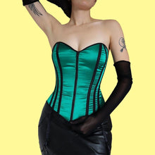 Load image into Gallery viewer, Shirley of Hollywood green zip up corset UK S
